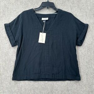 Universal Thread Boxy Short Sleeve Top‎ Black Cropped Gauzy Womens SMALL